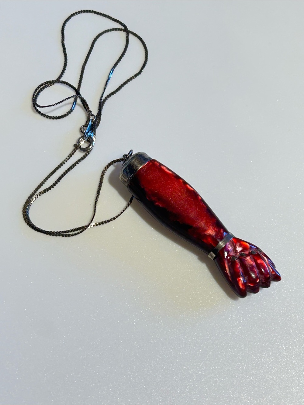Vintage Figa Hand Sterling Pendant with Sterling Chain